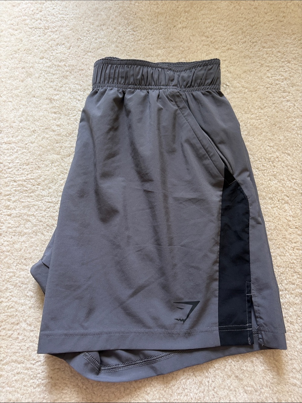 GYMSHARK Gray Athletic Shorts with Black Side Panel